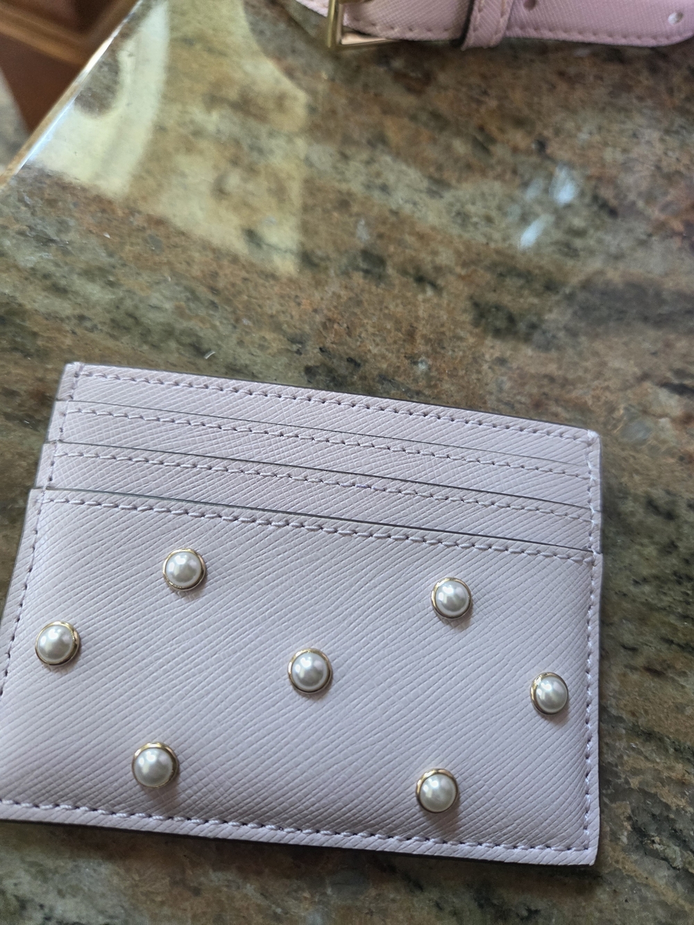 kate spade Light Pink Saffiano Leather Bucket Bag with Pearl Accent Card Holder - Picture 10 of 13